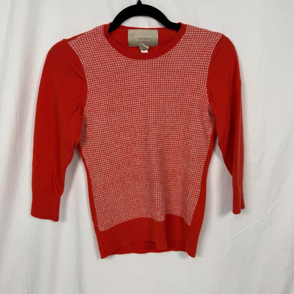 Banana Republic Orange 100% Merino Wool Houndstooth Panel Sweater - Picture 1 of 6